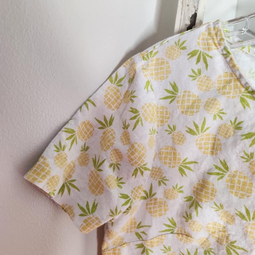 J.Crew womens XS linen cotton blend short sleeve pinapple print keyhole top - Picture 3 of 5